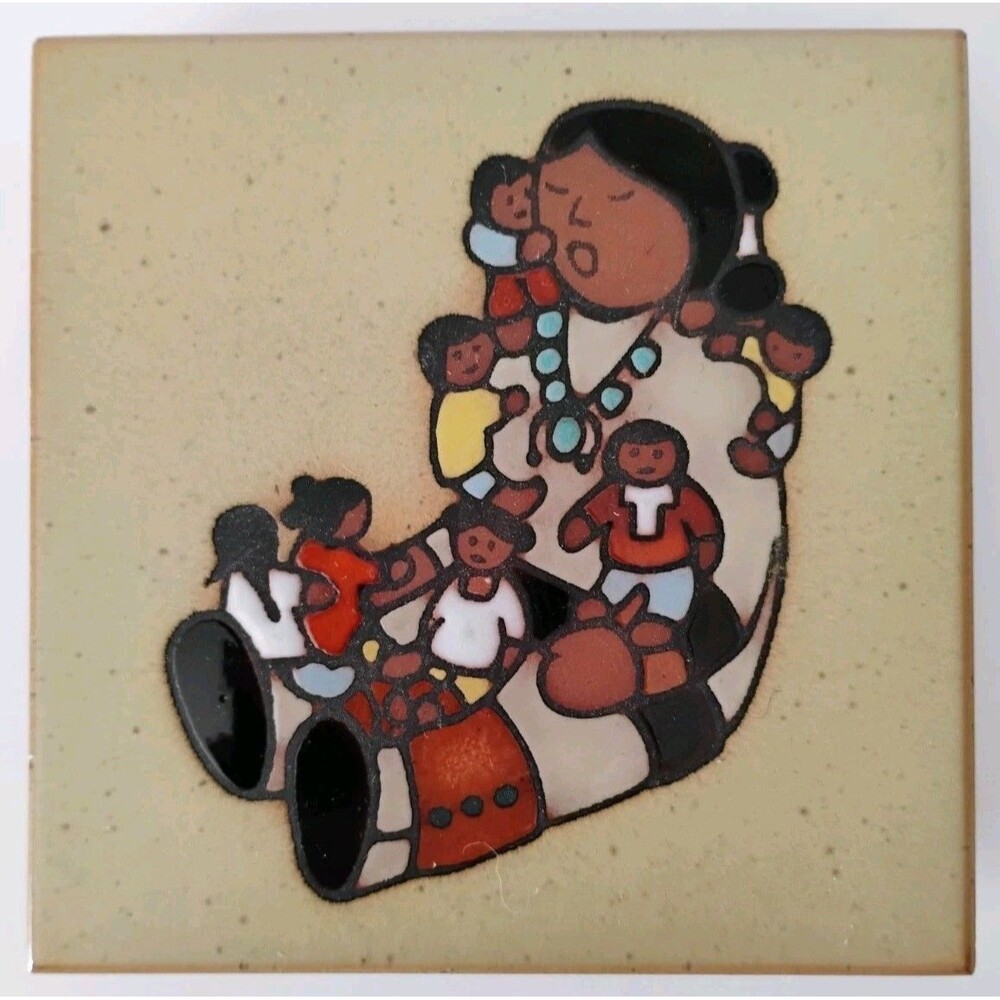 Vintage Cleo Teissedre Storyteller Tile Trivet 4x4 Teissedre Designs Made In USA